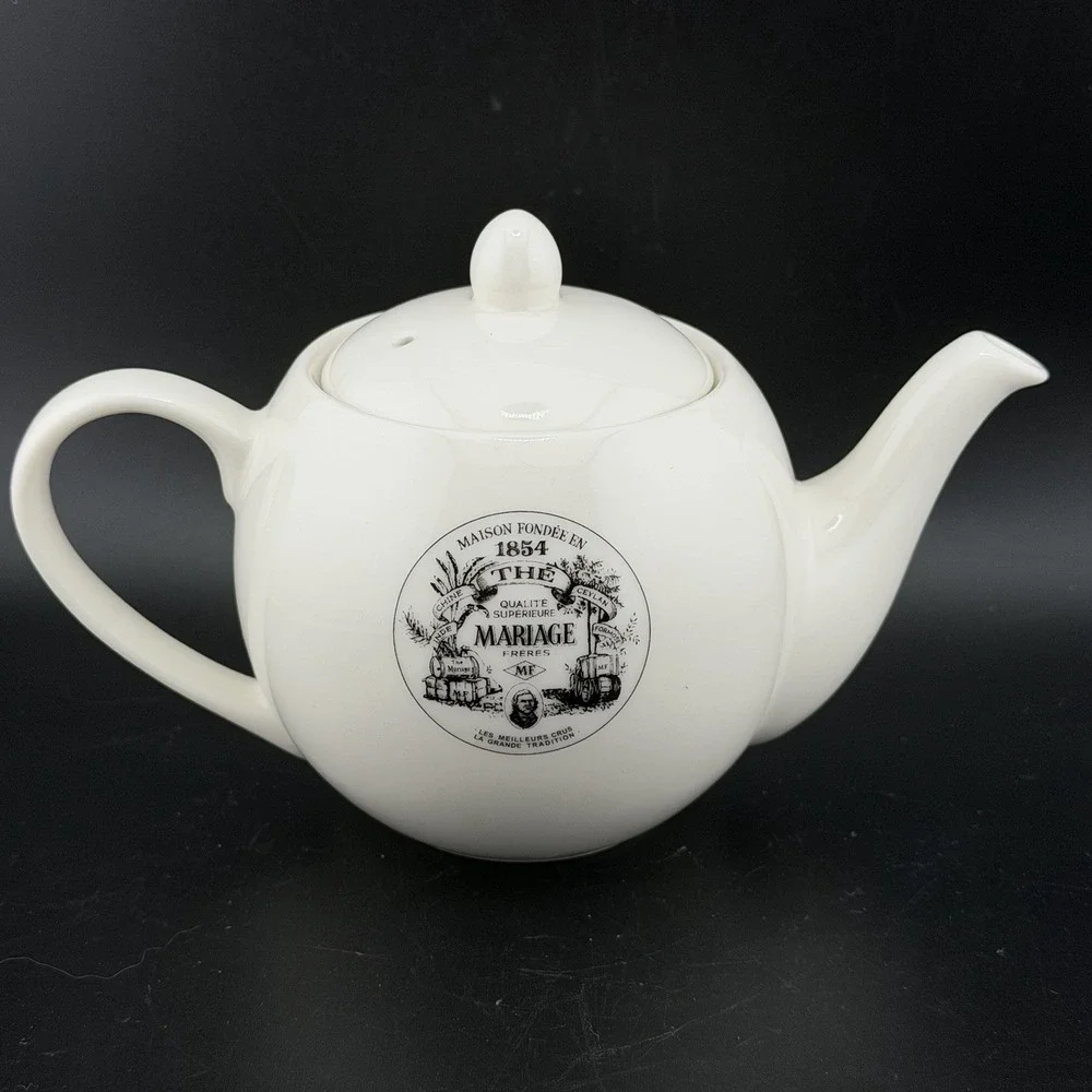 Mariage Freres Paris White Porcelain Teapot with Lid 1854 Logo